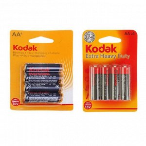 Батарейка солевая Kodak Extra Heavy Duty, AA, R6-4BL, 1.5 В, блистер, 4 шт.