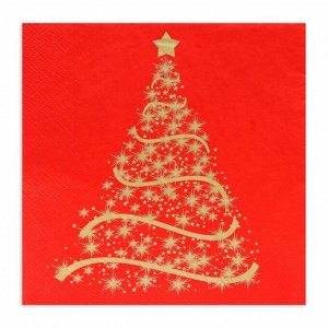 Салфетки новогодние бумажные Home Classic «Волшебная ель на красном», 3 слоя, 33x33 см, 20 шт.