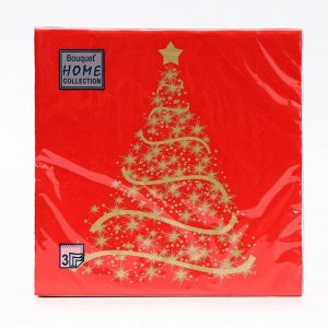 Салфетки новогодние бумажные Home Classic «Волшебная ель на красном», 3 слоя, 33x33 см, 20 шт.