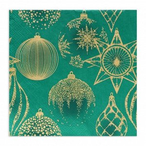 Салфетки новогодние бумажные Home Collection «Золотые украшения на зеленом», 3 слоя, 33x33 см, 20 шт.