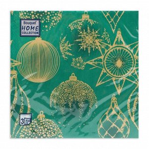 Салфетки новогодние бумажные Home Collection «Золотые украшения на зеленом», 3 слоя, 33x33 см, 20 шт.