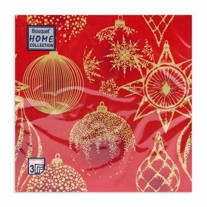 Салфетки новогодние бумажные Home Collection «Золотые украшения на красном», 3 слоя, 33x33 см, 20 шт.