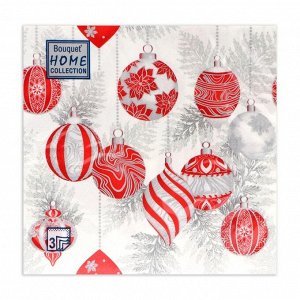 Салфетки новогодние бумажные Home Collection «Красные игрушки на серебре», 3 слоя, 33x33 см, 20 шт.