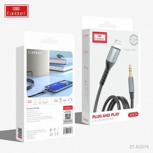 Аудио-кабель AUX Earldom  с Type-C или iPhone Lightning - Jack 3.5mm, 1 м, черный