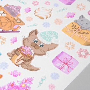 Наклейка интерьерная цветная «Котики и новогодние игрушки», 30*40 см