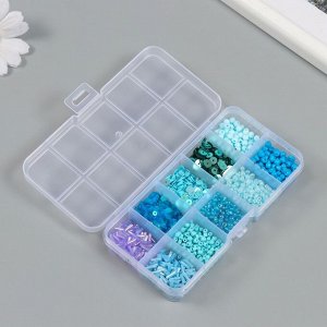 Бисер стекло 6/0, 12/0 в шкатулке "Голубой" стеклярус и пайетки 12,5х6,5х2 см