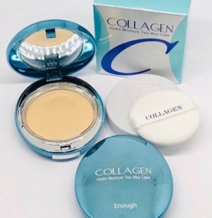 Пудра Enough для лица увлажняющая с коллагеном со сменным блоком Collagen twoway cake (Ю. Корея)