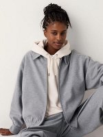 UNIQLO - оверсайз кофта на молнии из ворсового джерси - 04 GRAY