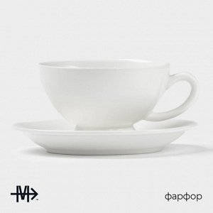 Чайная пара Magistro «Бланш», чашка 250 мл, блюдце d=15,5 см, фарфор, белая