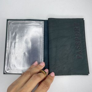 Обложка на автодокументы с паспортом "Мечеть" натуральная кожа зеленая