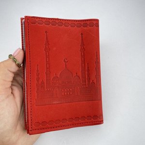 Обложка на автодокументы с паспортом "Мечеть" натуральная кожа красная