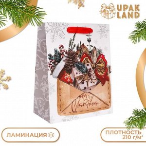 Пакет подарочный новогодний ламинированный «Письмо с подарками»,18x23x10 см