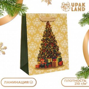 Пакет подарочный новогодний ламинированный «Ёлочка с подарками»,18x23x10 см