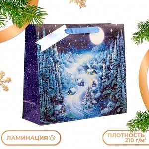Пакет подарочный новогодний ламинированный «Зимняя ночь», люкс, 36x32x12 см
