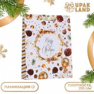 Пакет подарочный новогодний ламинированный вертикальный «Новый Год!»,33x42x10 см
