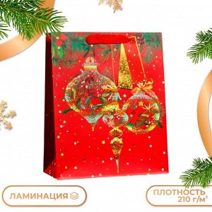 Пакет подарочный новогодний ламинированный «Новогодний привет »,люкс 26x32x12 см