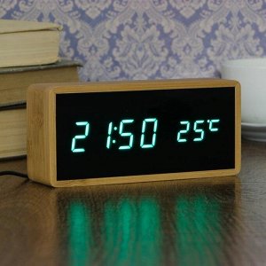 Часы-будильник электронные, с подсветкой, дата, зелёные цифры, 4ААА, 15?4?7 см