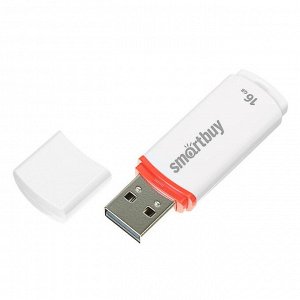 Флешка Smartbuy Crown White, 16 Гб, USB2.0, чт до 25 Мб/с, зап до 15 Мб/с, белая