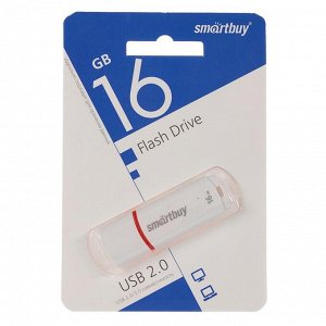 Флешка Smartbuy Crown White, 16 Гб, USB2.0, чт до 25 Мб/с, зап до 15 Мб/с, белая