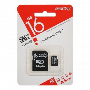 Карта памяти Smartbuy microSD, 16 Гб, SDHC, класс 10, с адаптером SD