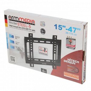 Кронштейн ARM Media STEEL-5, для ТВ, фиксированный, 15"-47", 20 мм от стены, черный