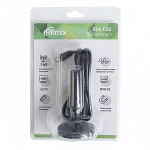 Антенна Ritmix RTA-020, комнатная, пассивная, магнитное крепеление, 5 дБи, DVB-T2, цифровая