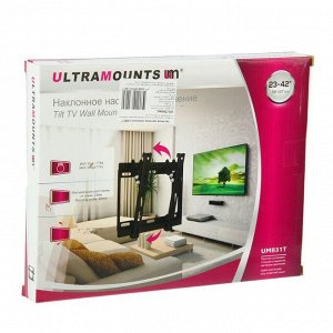 Кронштейн Ultramounts UM831T, для ТВ, наклонный, 23"-42", 25 мм от стены, черный