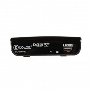 Приставка для цифрового ТВ D-COLOR DC910HD, FullHD, DVB-T2, HDMI, RCA, USB, черная