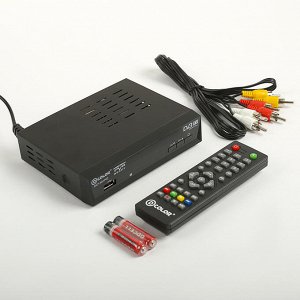 Приставка для цифрового ТВ D-COLOR DC1401HD, FullHD, DVB-T2, дисплей, HDMI, RCA, USB, черная