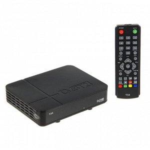 Приставка для цифрового ТВ "Эфир" Т34, FullHD, DVB-T2, дисплей, HDMI, RCA, USB, черная