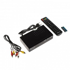 Приставка для цифрового ТВ D-COLOR DC1002HD, FullHD, DVB-T2, дисплей, HDMI, RCA, USB, черная