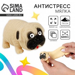 Антистресс мялка - тянучка «Мопс», с песком, в пакете