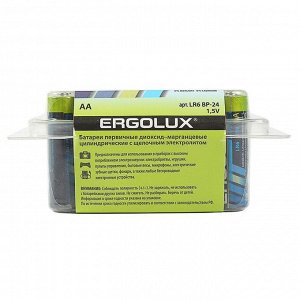 Батарейка алкалиновая Ergolux, AA, LR6-24BOX (LR6 BP-24), 1.5В, набор 24 шт.