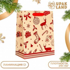 Пакет подарочный новогодний ламинированный «Подарки»,18x23x10 см
