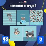 Комплект тетрадей из 5 штук, 48 листов в клетку Calligrata &quot;Котик Мем&quot;, обложка мелованный картон, глянцевая ламинация, выборочный ТВИН-лак, блок офсет