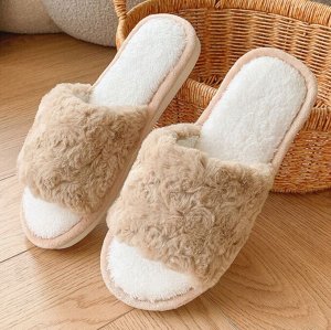 Теплые меховые тапочки, хаки