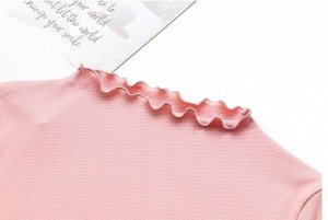 Футболка трикотажная эластичная с волнистым краем, рукав 3/4, розовый