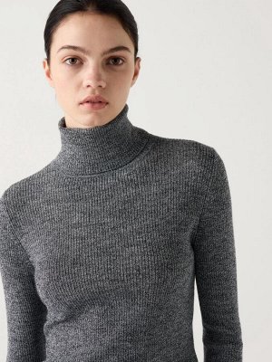 UNIQLO - свитер с высоким воротником в рубчик из шерсти мериноса - 06 GRAY