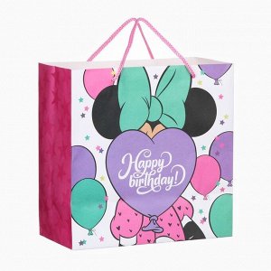 Пакет подарочный крафт Happy Birthday, 22x22x11 см, Минни Маус