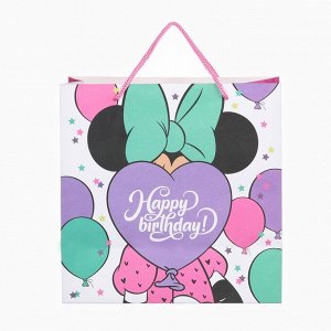 Пакет подарочный крафт Happy Birthday, 22x22x11 см, Минни Маус