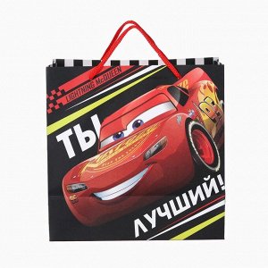 Пакет подарочный крафт «Ты лучший!», 22x22x11 см, Тачки