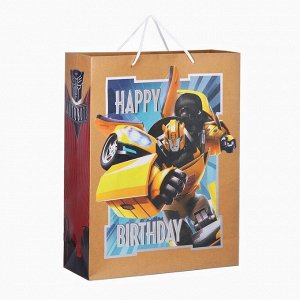 Пакет подарочный крафт Happy Birthday, 40x31x11.5 см, Трансформеры