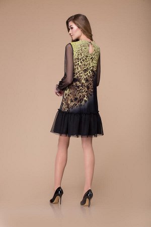 Платье Платье Svetlana Style 1054 черный с желтым 
Рост: 164 см.

Платье женское силуэта &quot;трапеция&quot; длиной выше линии колена. Рукав втачной одношовный, который по низу собран на резинку. По