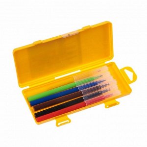 Фломастеры 6 цветов «Весёлые игрушки», толщина линии письма 1 мм, длина до 400 м, жёлтый пластиковый пенал с европодвесом