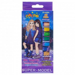 Пастель масляная 12 цветов в бумажном держателе в картонной коробке SUPER MODEL (девушки)