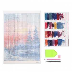 Алмазная мозаика «Закат в зимнем лесу», 24 цвета, без рамки