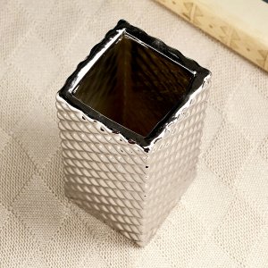 Керамическая ваза для цветов, сухоцветов «Кристи», настольная, 9x9x20 см, серебро