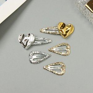 Заколки для волос «Беатрис», набор 5 шт., сердце, 3.5 и 6 см, серебро золото