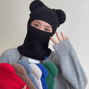Балаклава с ушками, вязанная