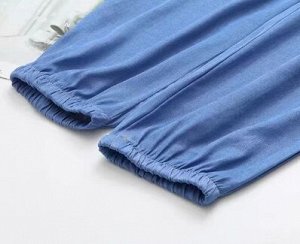 Брюки-султанки из тонкой ткани под джинсу, пояс на резинке, темно-синий